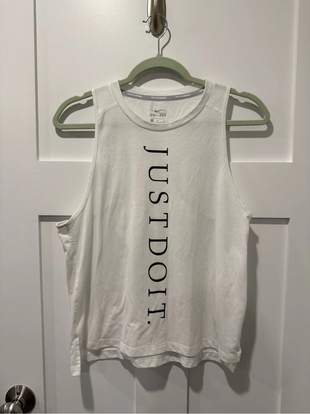 Nike Dri Fit “Just Do It” Vertical Graphic Tank in White